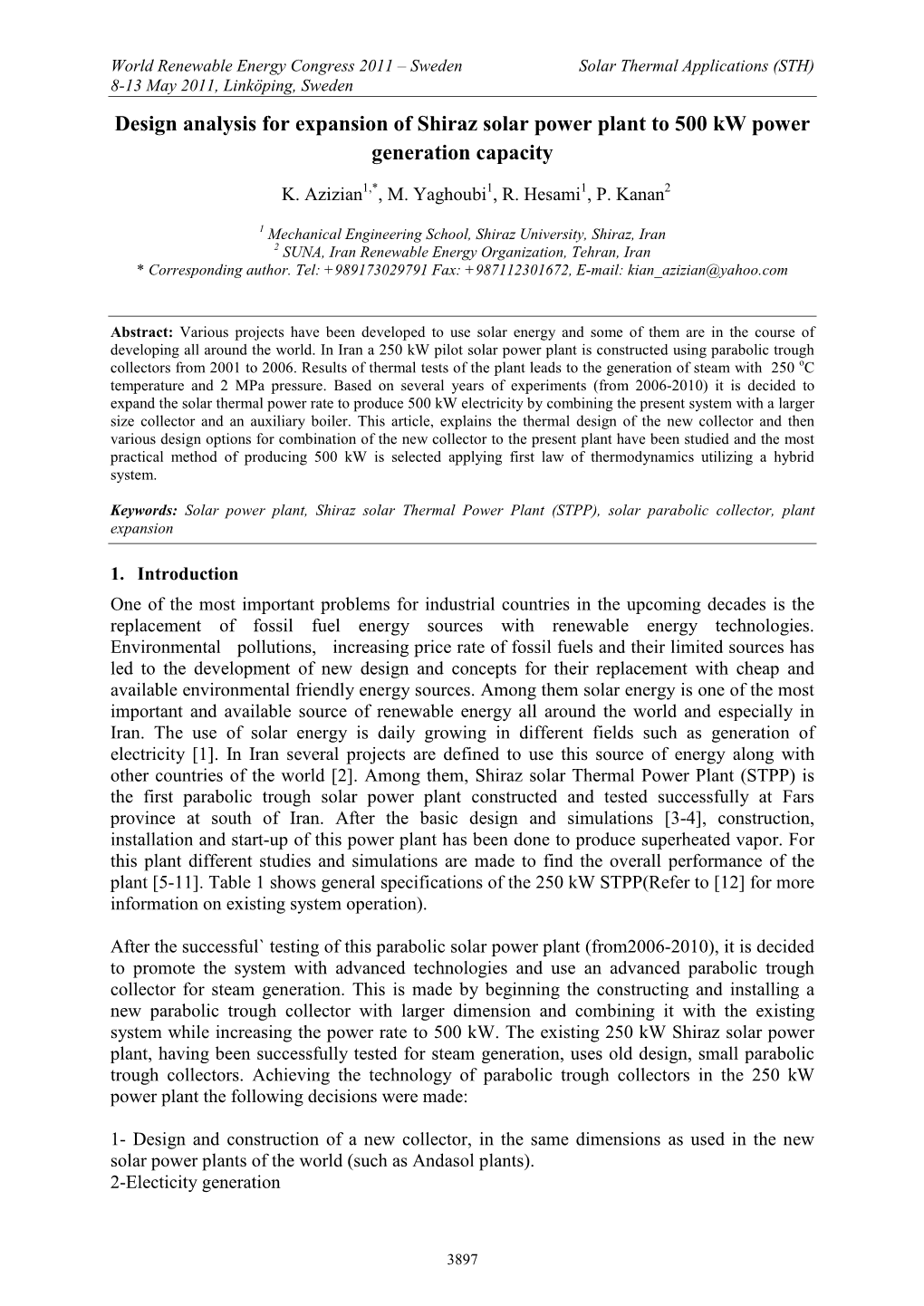 Design Analysis for Expansion of Shiraz Solar Power Plant to 500 Kw Power Generation Capacity