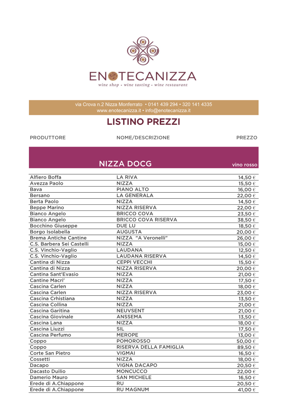 Listino Prezzi