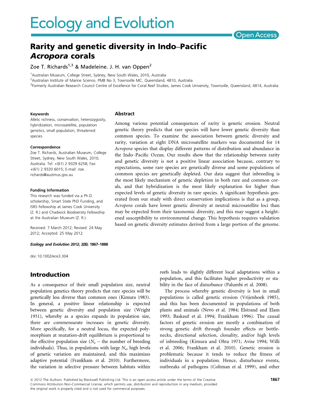 Rarity and Genetic Diversity in Indopacific Acropora Corals