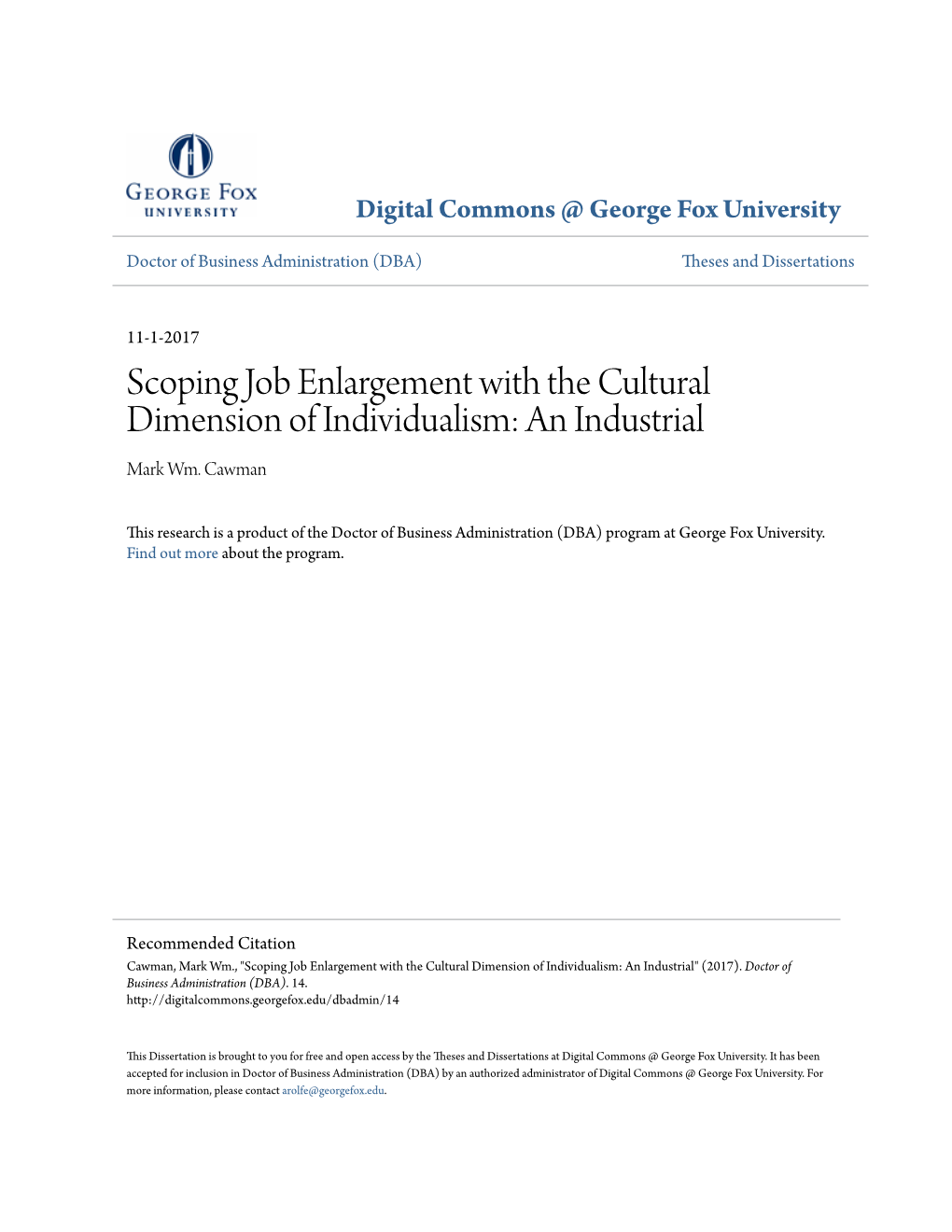 Scoping Job Enlargement with the Cultural Dimension of Individualism: an Industrial Mark Wm