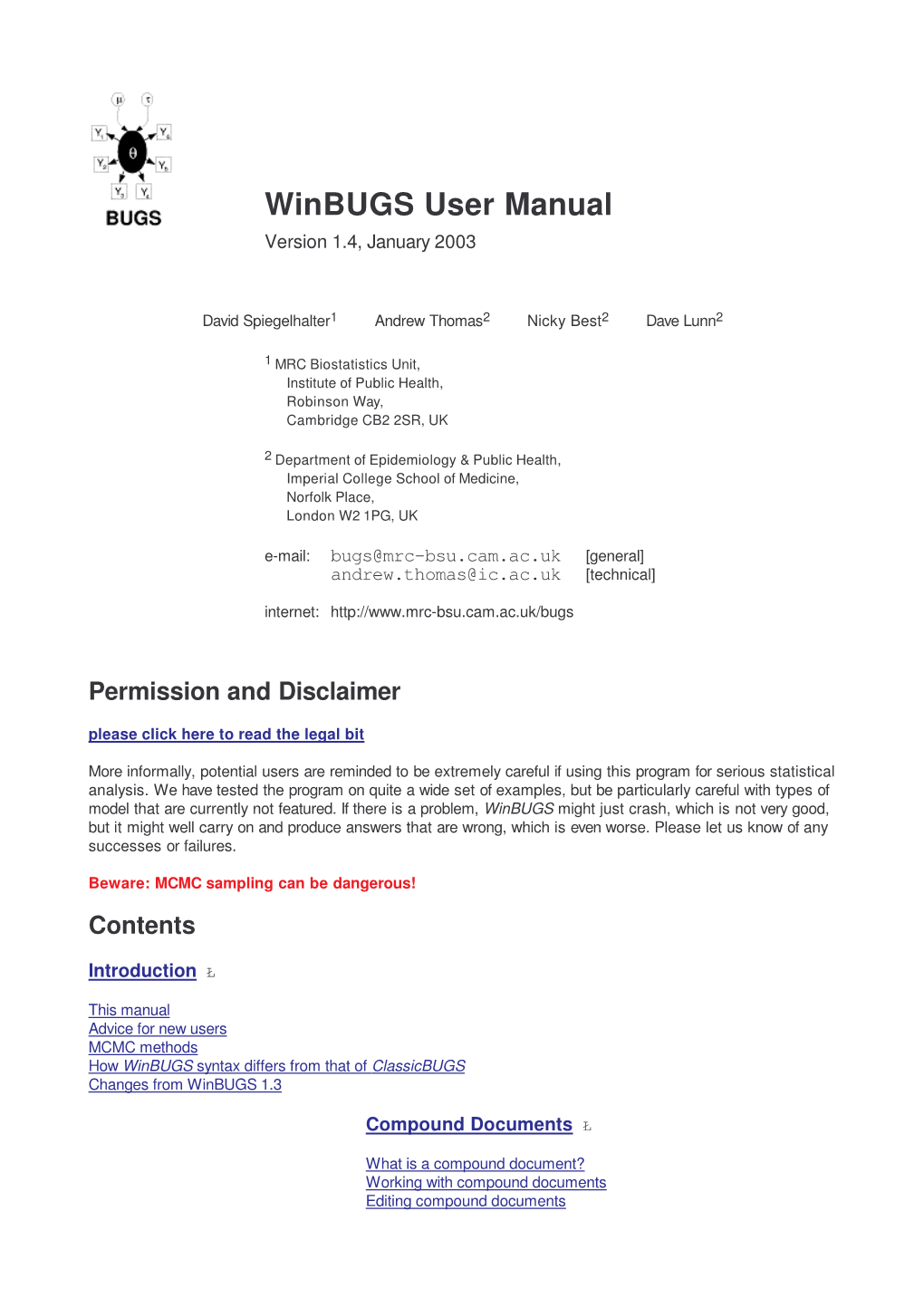 Winbugs User Manual Version 1.4, January 2003