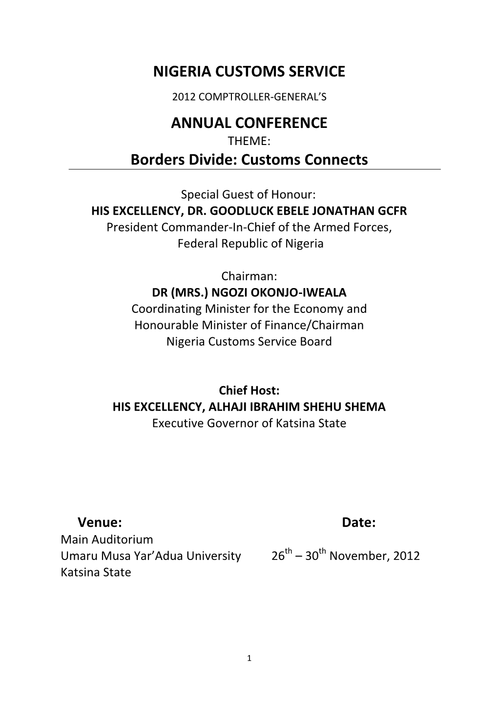 NIGERIA CUSTOMS SERVICE ANNUAL CONFERENCE Borders