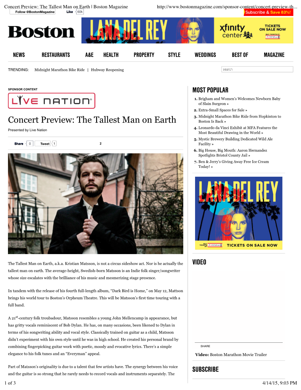 Concert Preview: the Tallest Man on Earth | Boston Magazine