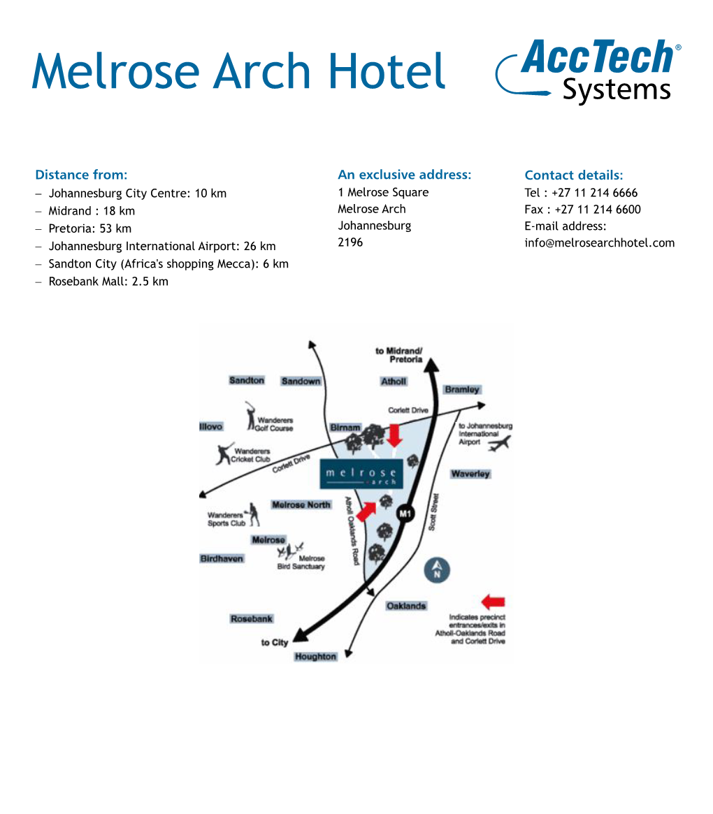 Directions to Melrose Arch Hotel