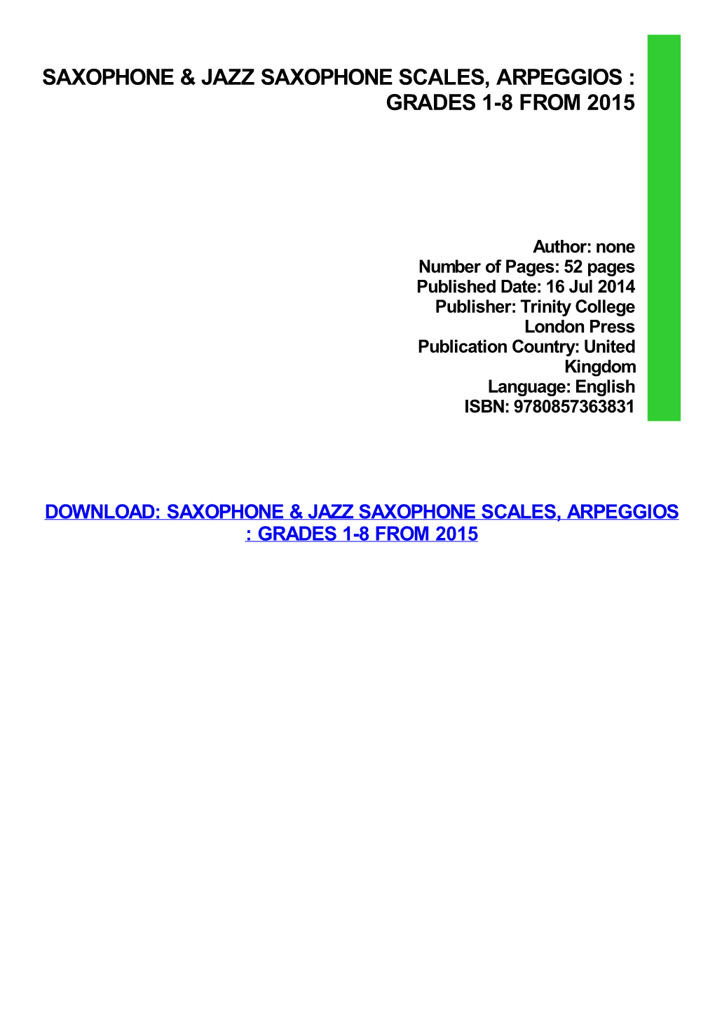 Saxophone & Jazz Saxophone Scales, Arpeggios : Grades 1-8 from 2015