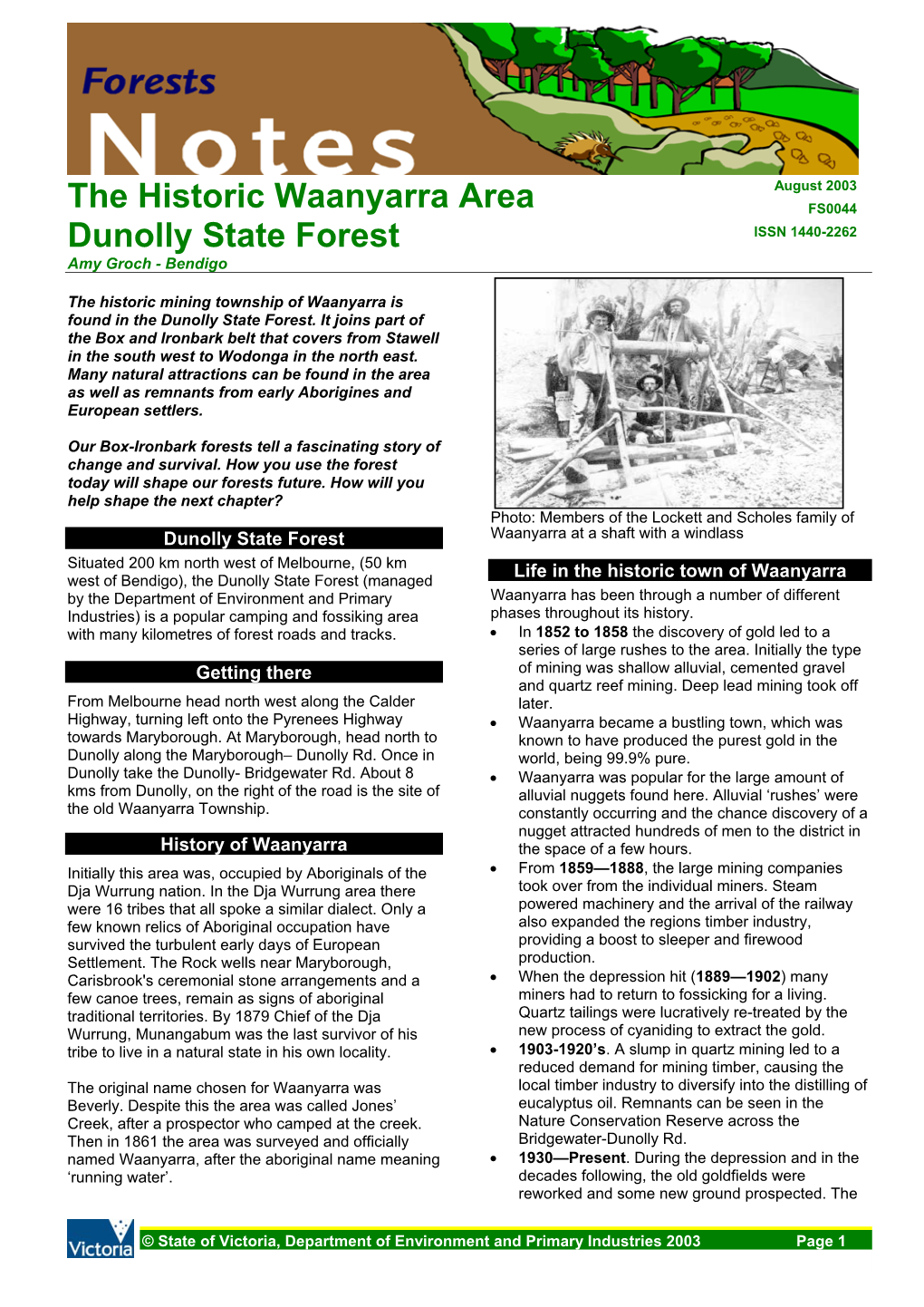 The Historic Waanyarra Area, Dunolly State Forest (Pdf)