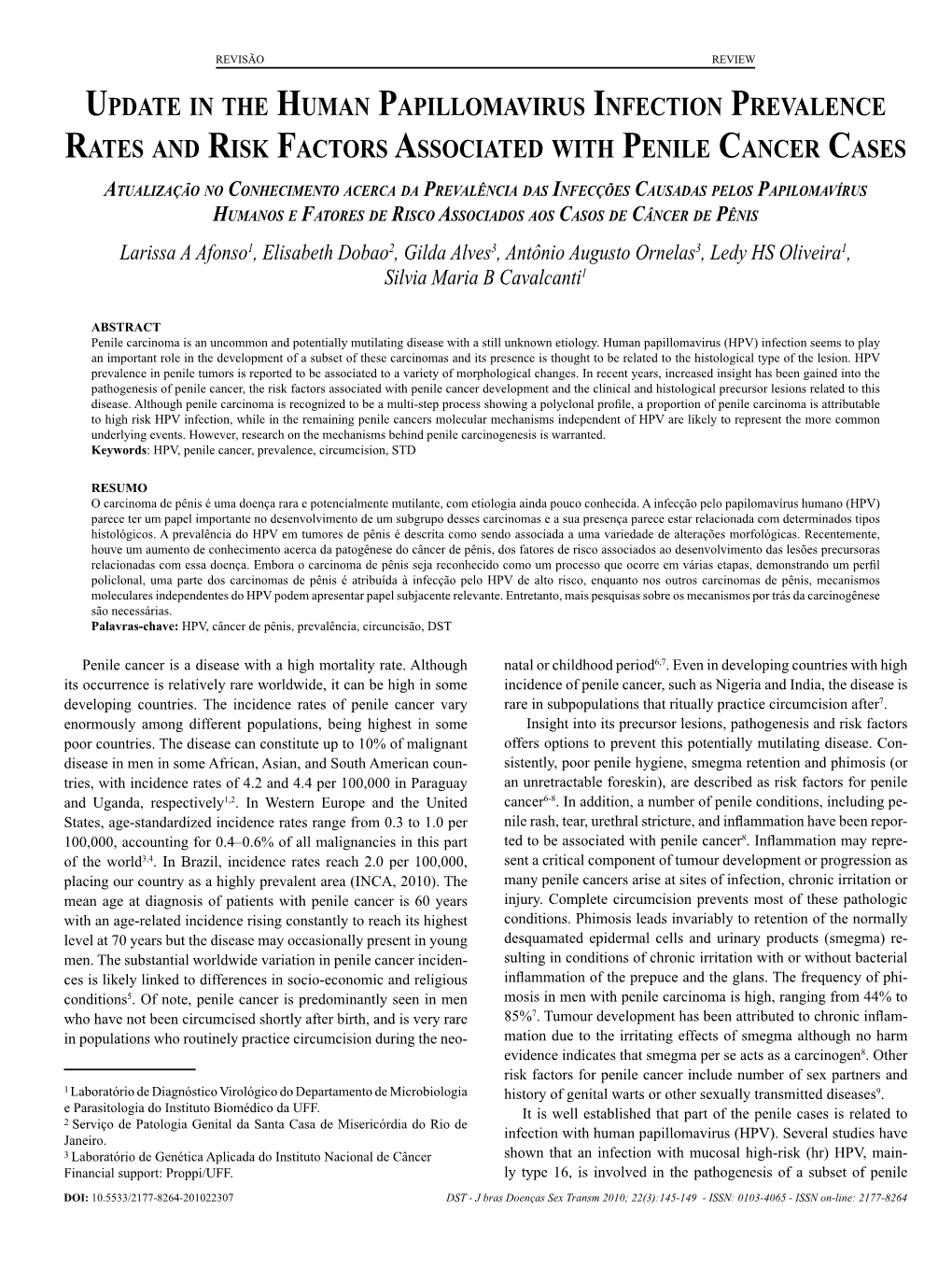 Update in the Human Papillomavirus Infection Prevalence Rates and Risk Factors Associated with Penile Cancer Cases 147