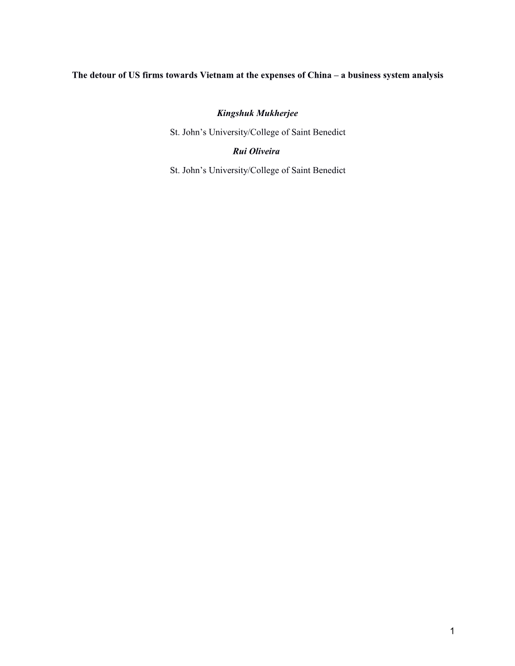 The Detour of US Firms Towards Vietnam at the Expenses of China a Business System Analysis