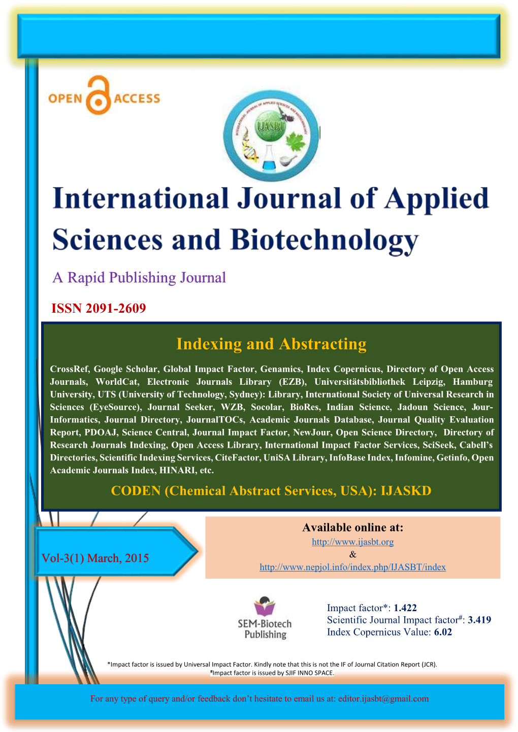 International Journal of Applied Sciences and Biotechnology