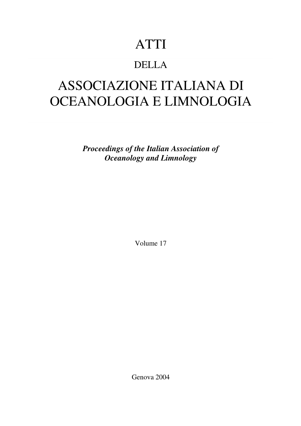 Atti Associazione Italiana Di Oceanologia E Limnologia