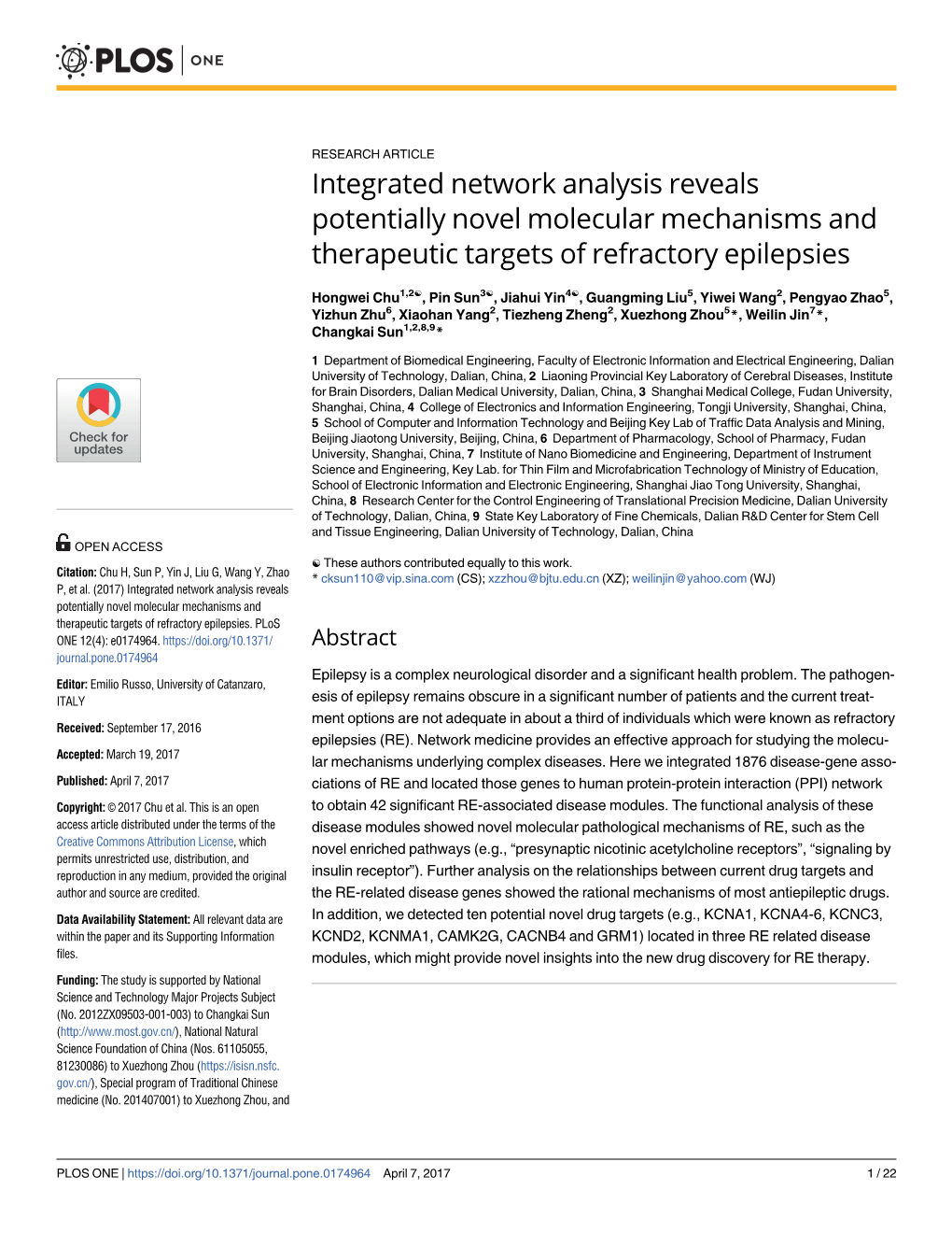 Integrated Network Analysis Reveals Potentially Novel Molecular Mechanisms and Therapeutic Targets of Refractory Epilepsies