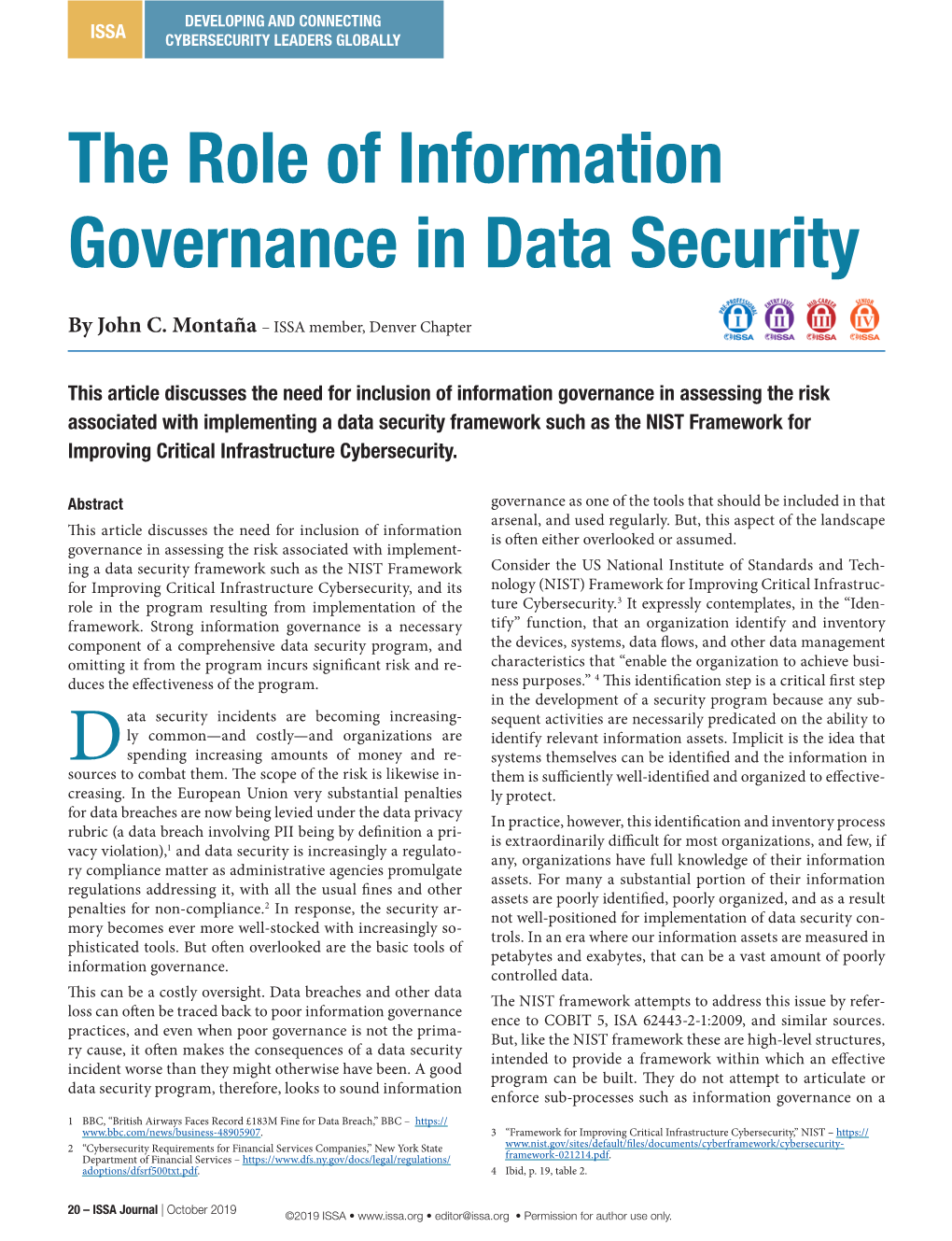 The Role of Information Governance in Data Security (ISSA)