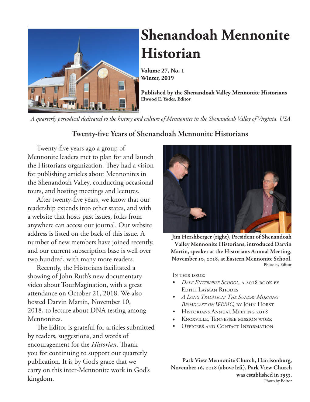 Shenandoah Mennonite Historian, Winter 2019 1 Shenandoah Mennonite Historian