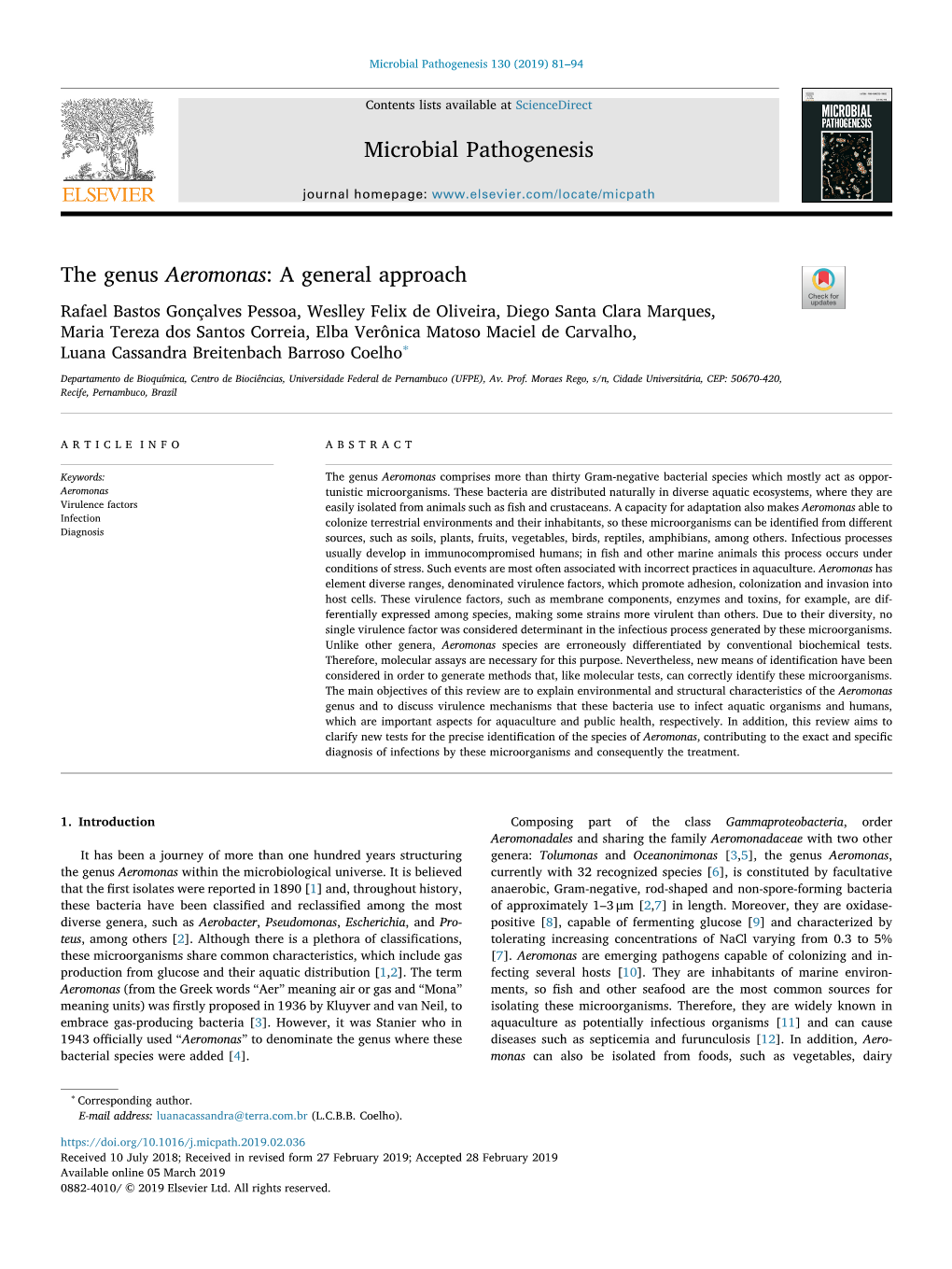 The Genus Aeromonas a General Approach