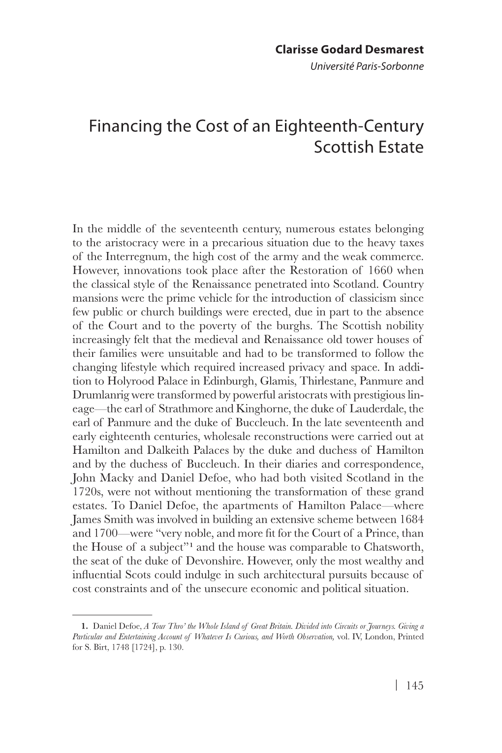 Financing the Cost of an Eighteenth-Century Scottish Estate