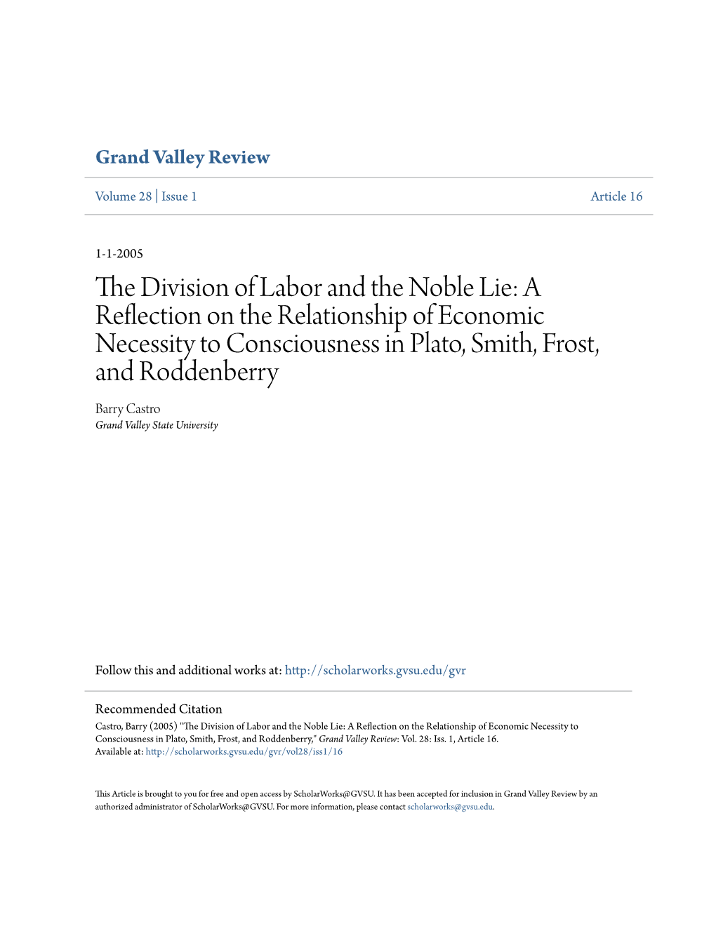 The Division of Labor and the Noble