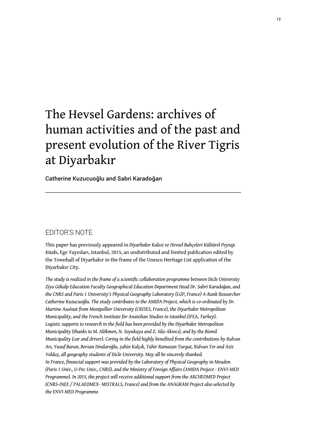 The Hevsel Gardens: Archives of Human Activities and of the Past and Present Evolution of the River Tigris at Diyarbakır