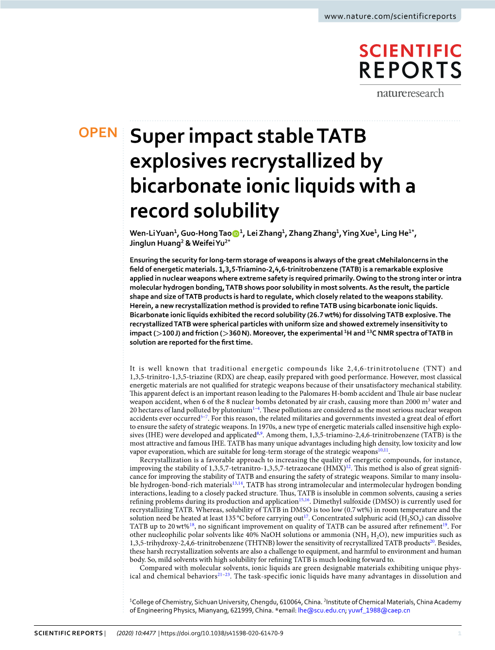 Super Impact Stable TATB Explosives Recrystallized by Bicarbonate Ionic Liquids with a Record Solubility