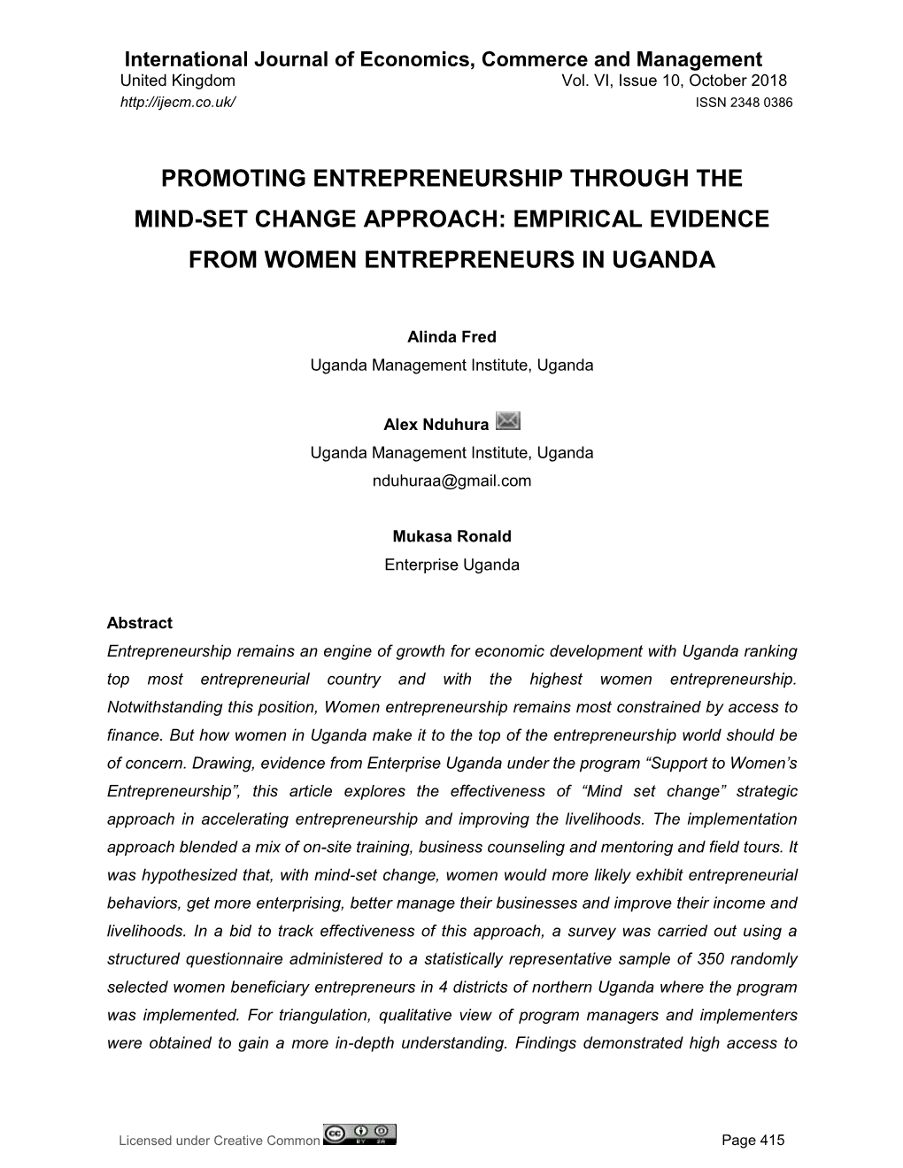 Empirical Evidence from Women Entrepreneurs in Uganda