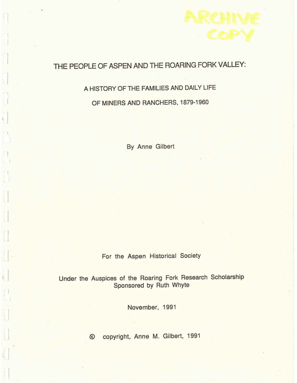 People of Aspen and the Roaring Fork Valley 1879-1960