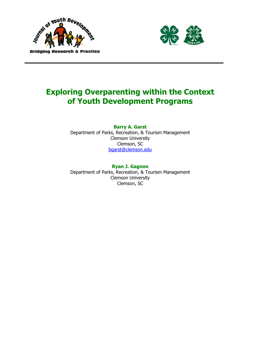 Exploring Overparenting Within the Context of Youth Development Programs