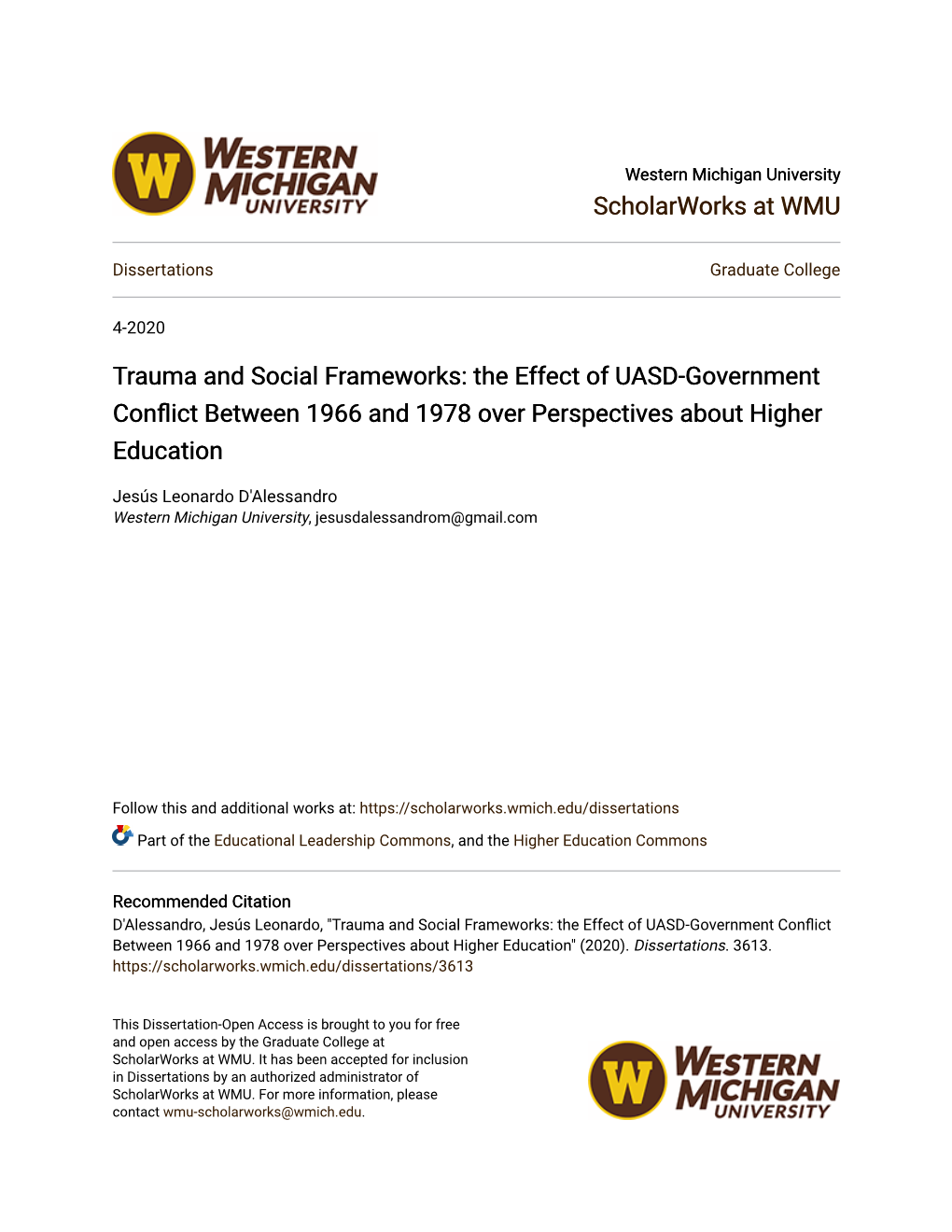 The Effect of UASD-Government Conflict Between 1966 and 1978 Vo Er Perspectives About Higher Education