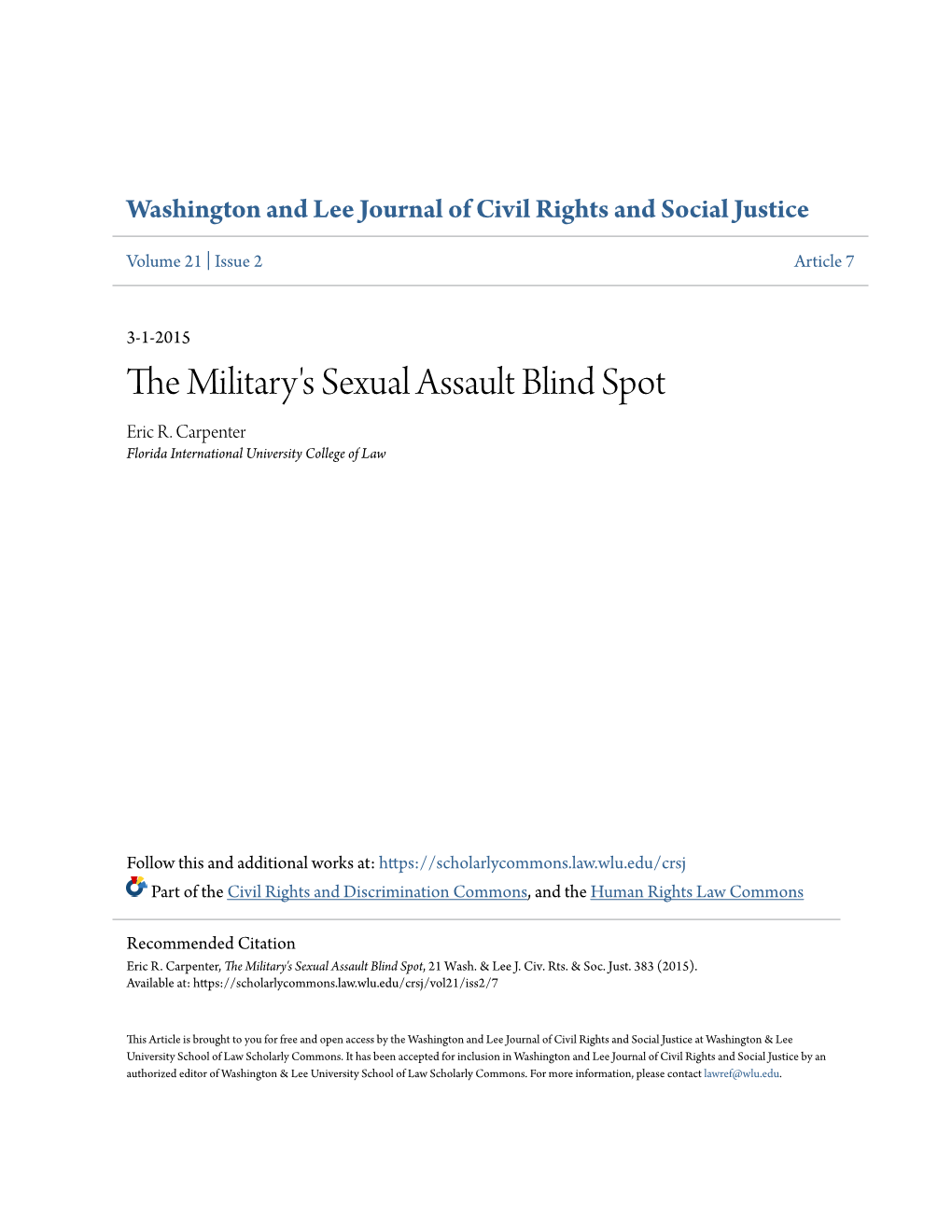 The Military's Sexual Assault Blind Spot, 21 Wash