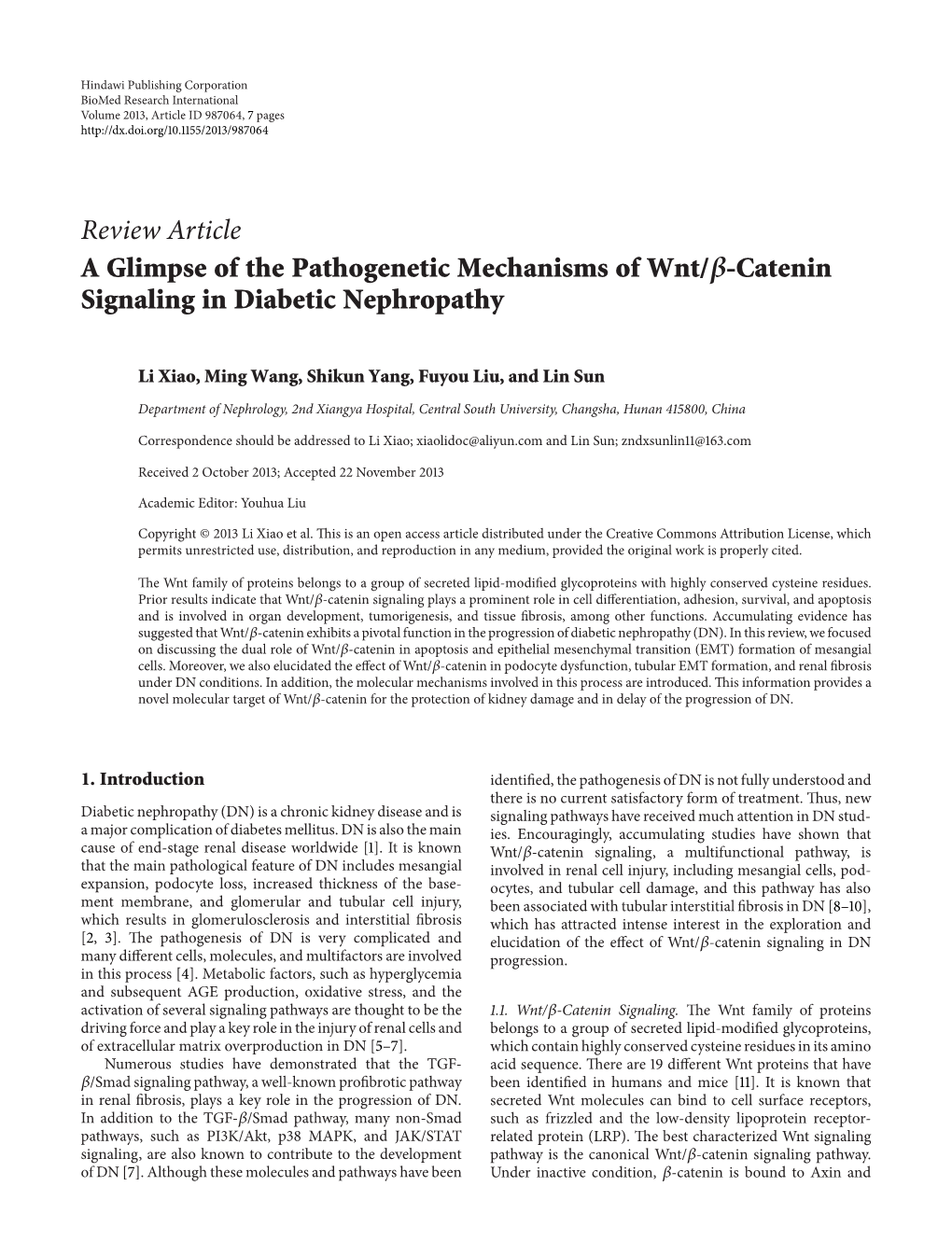 Catenin Signaling in Diabetic Nephropathy