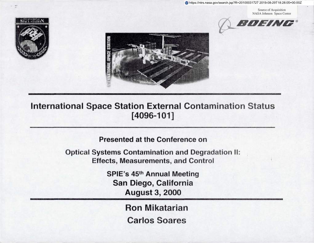 International Space Station External Contamination Status [4096-101]
