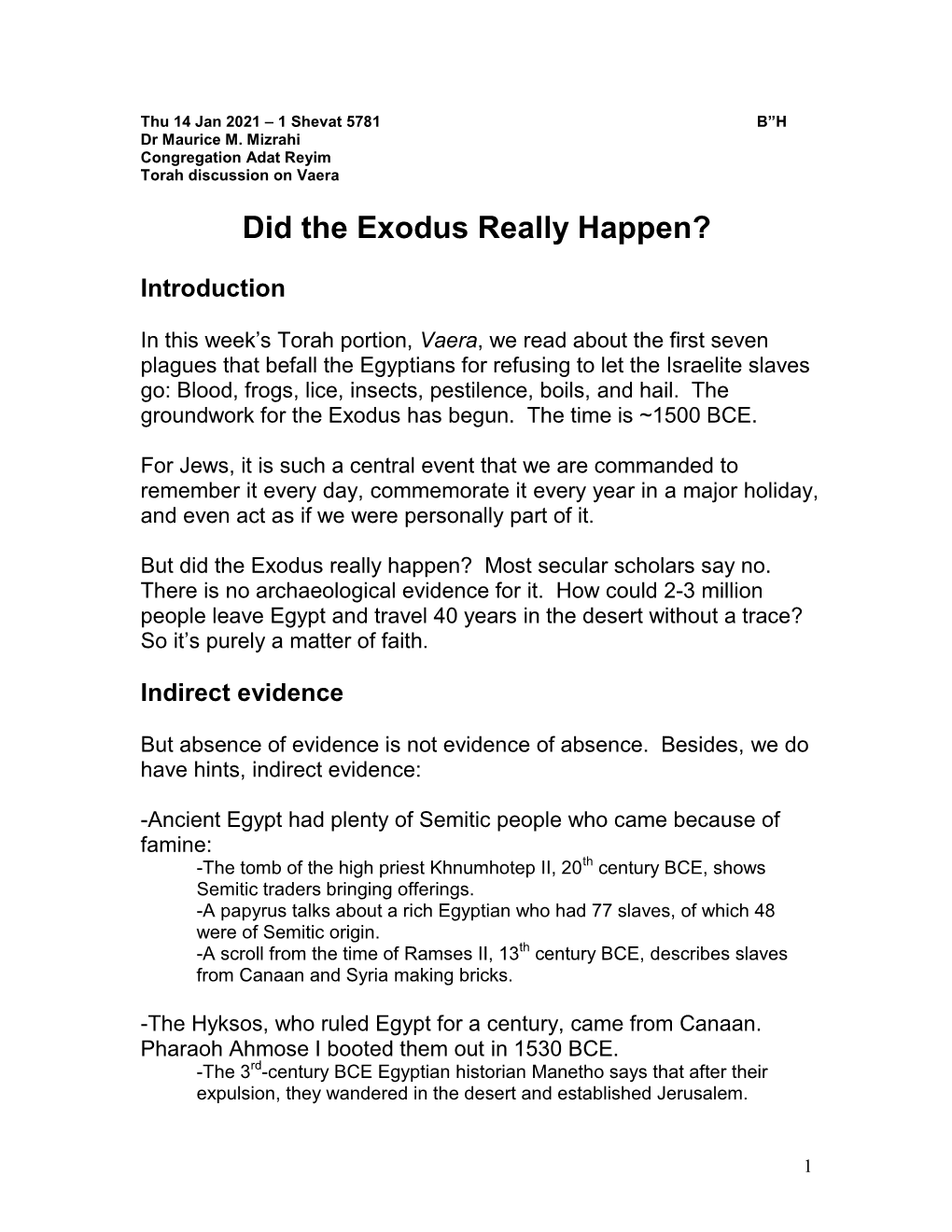 Did the Exodus Really Happen? (Vaera)
