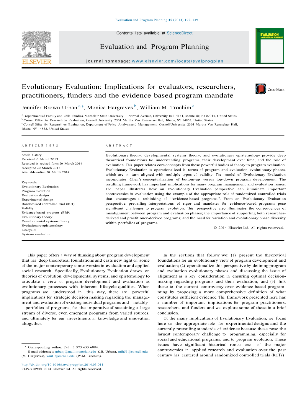 Evolutionary Evaluation: Implications for Evaluators, Researchers, Practitioners, Funders and the Evidence-Based Program Mandate