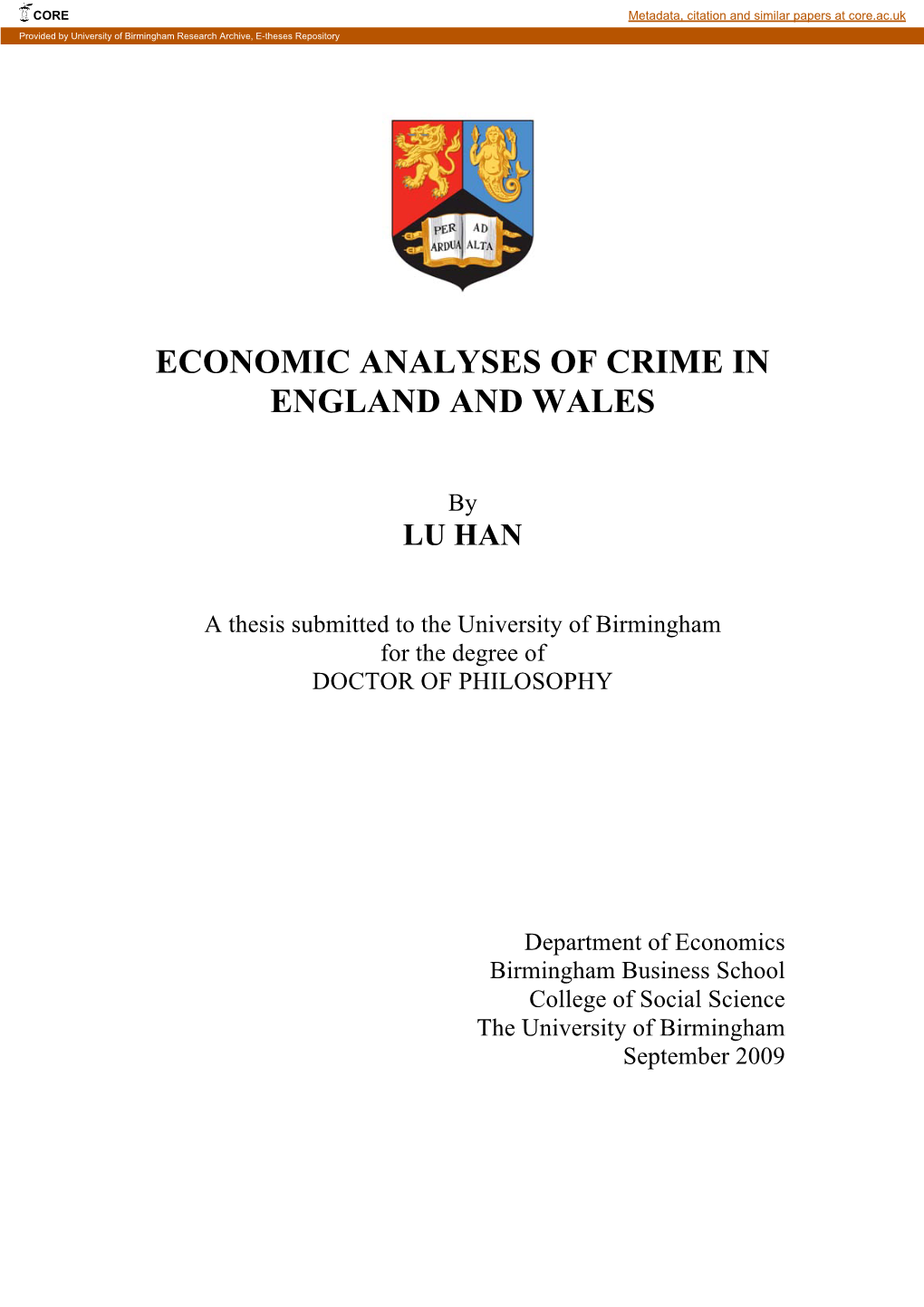 Economic Analyses of Crime in England and Wales