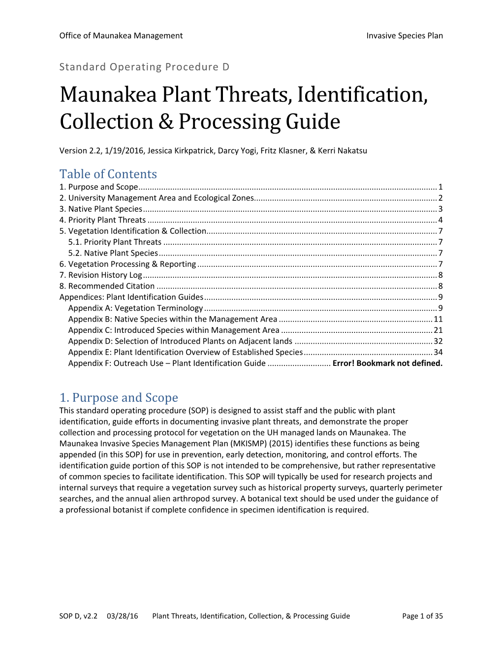 Maunakea Plant Threats, Identification, Collection & Processing Guide. V2.2
