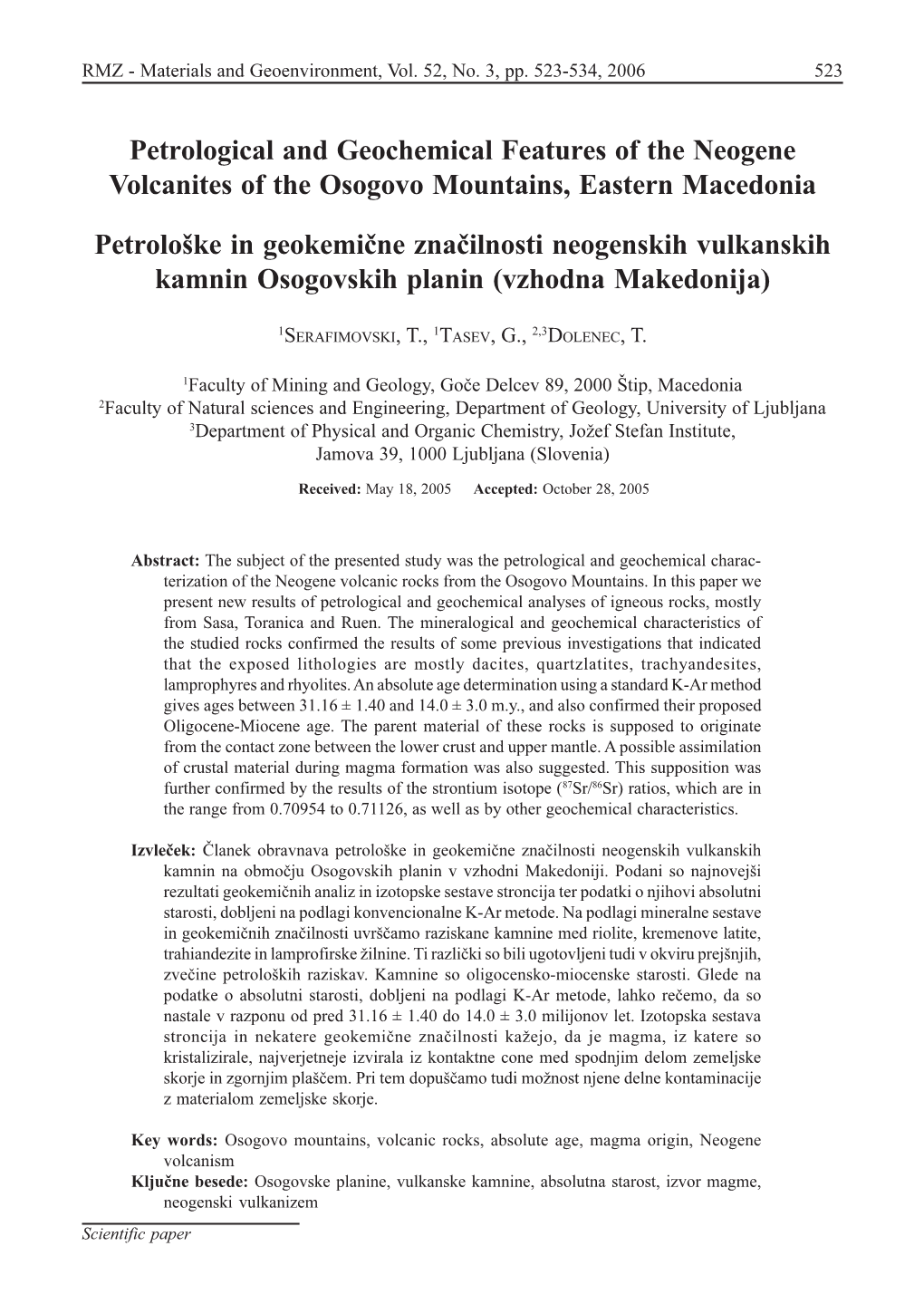 Petrological and Geochemical Features of the Neogene Volcanites of the Osogovo Mountains, Eastern Macedonia