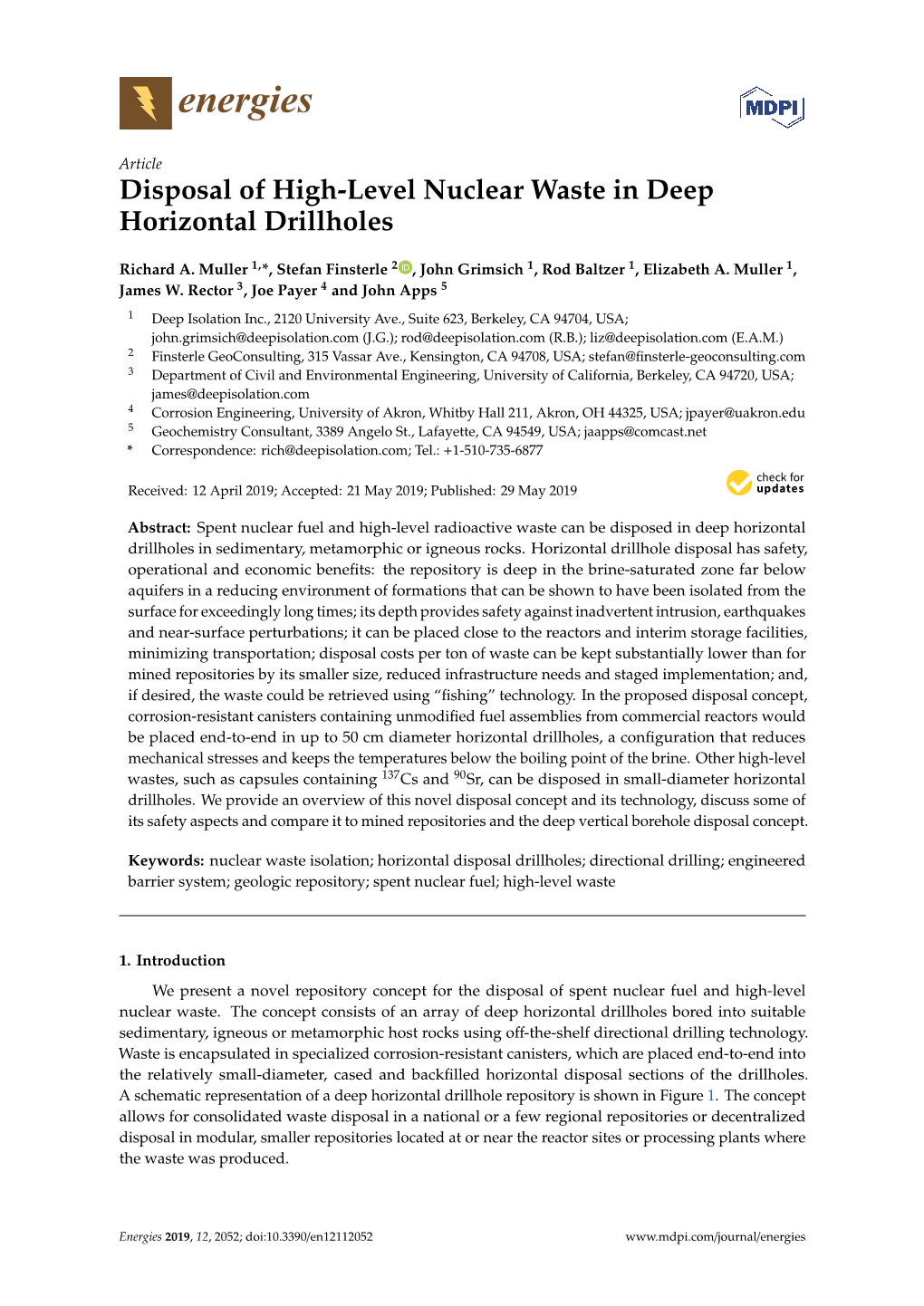 Disposal of High-Level Nuclear Waste in Deep Horizontal Drillholes
