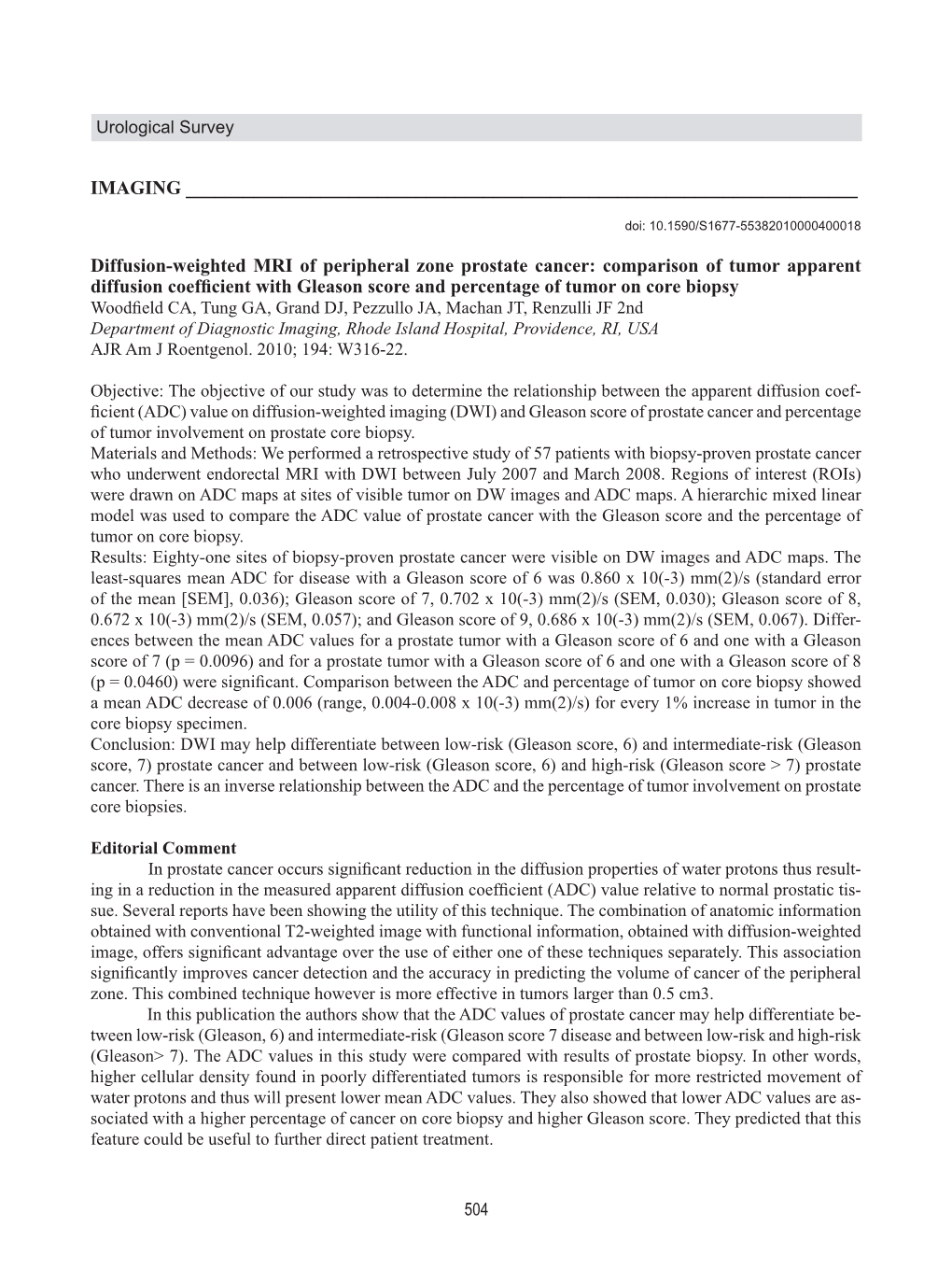 Diffusion-Weighted MRI of Peripheral Zone Prostat