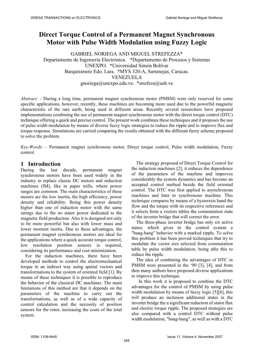 Direct Torque Control of a Permanent Magnet Synchronous Motor with Pulse Width Modulation Using Fuzzy Logic