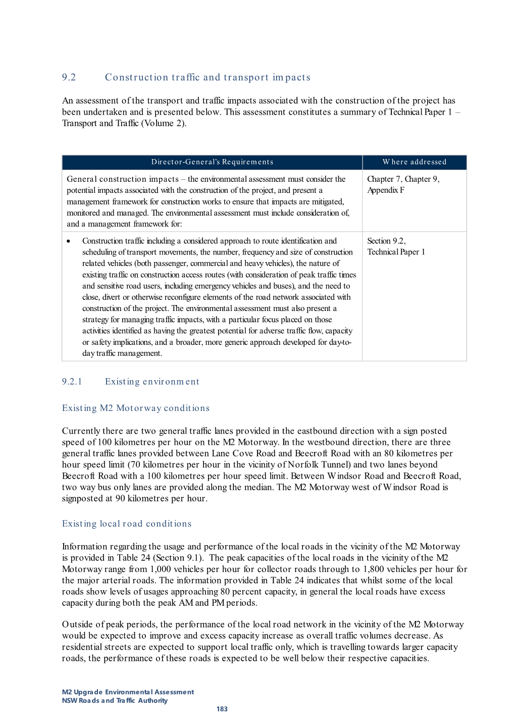 M2 Upgrade Environmental Assessment NSW Roads and Traffic Authority 183