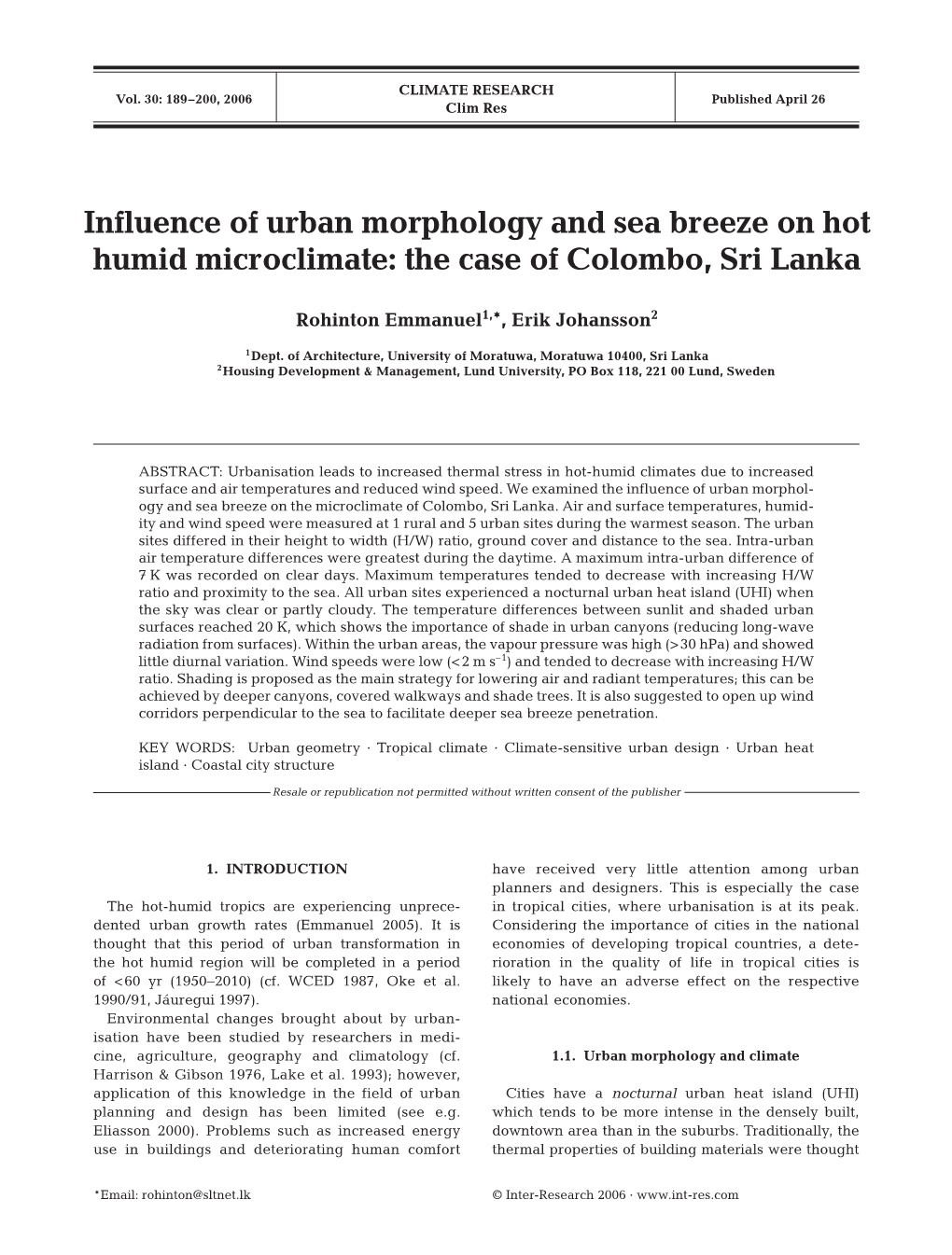 Influence of Urban Morphology and Sea Breeze on Hot Humid Microclimate: the Case of Colombo, Sri Lanka