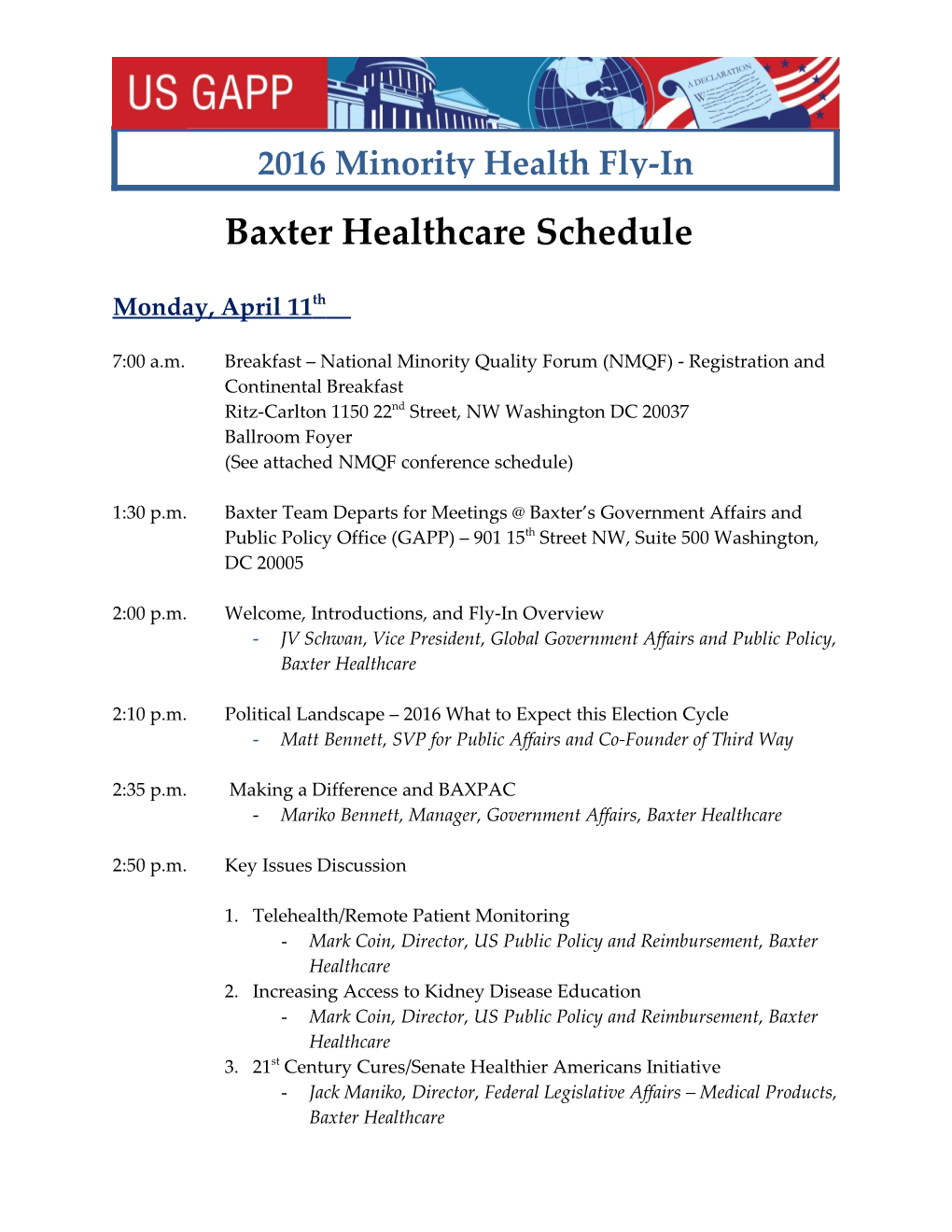 Baxter Healthcare Schedule