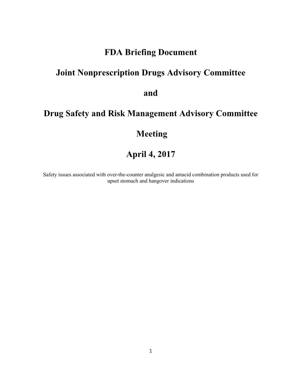 FDA Briefing Document Joint Nonprescription Drugs Advisory