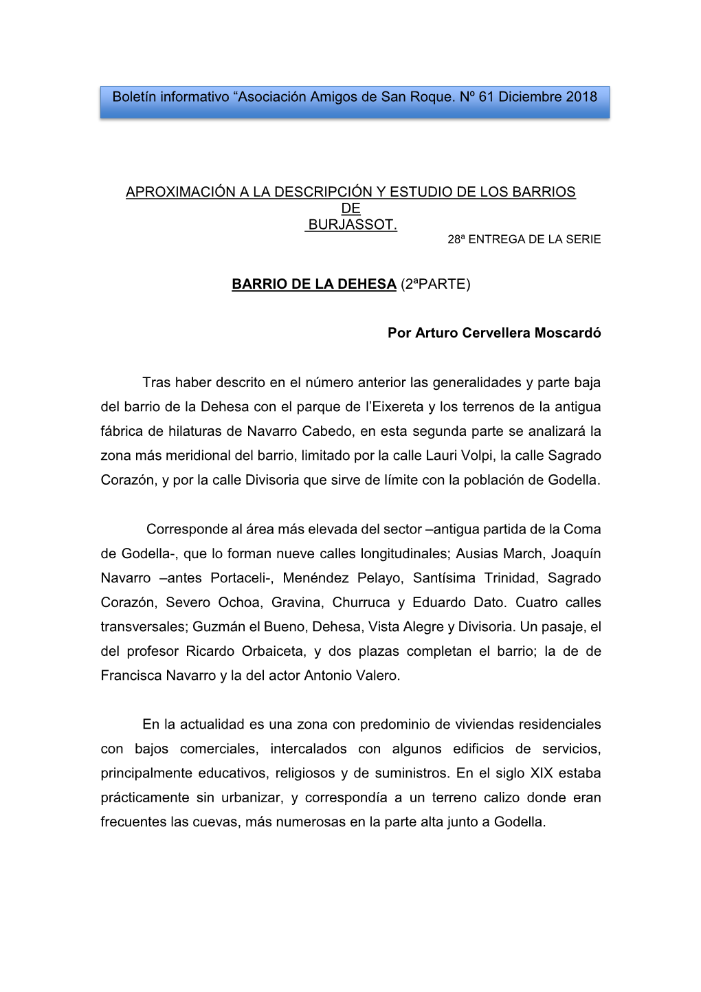 Aproximación a La Descripción Y Estudio De Los Barrios De Burjassot