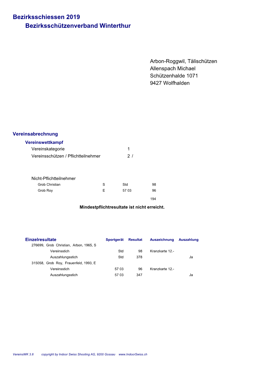 Bezirksschiessen 2019 Bezirksschützenverband Winterthur