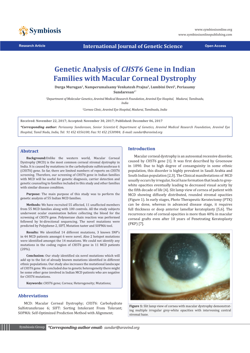 Genetic Analysis of CHST6 Gene in Indian Families with Macular
