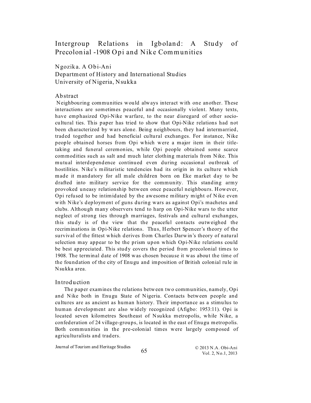 Intergroup Relations in Igboland: a Study of Precolonial- 1908