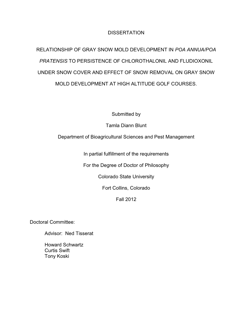 Dissertation Relationship of Gray Snow Mold
