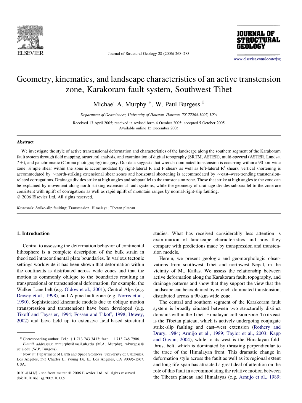 Geometry, Kinematics, and Landscape Characteristics of an Active Transtension Zone, Karakoram Fault System, Southwest Tibet