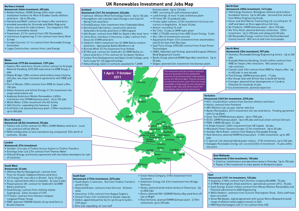 UK Renewables Investment and Jobs Map North East Announced: £46M Investment, 450 Jobs Scotland Biomass Plant