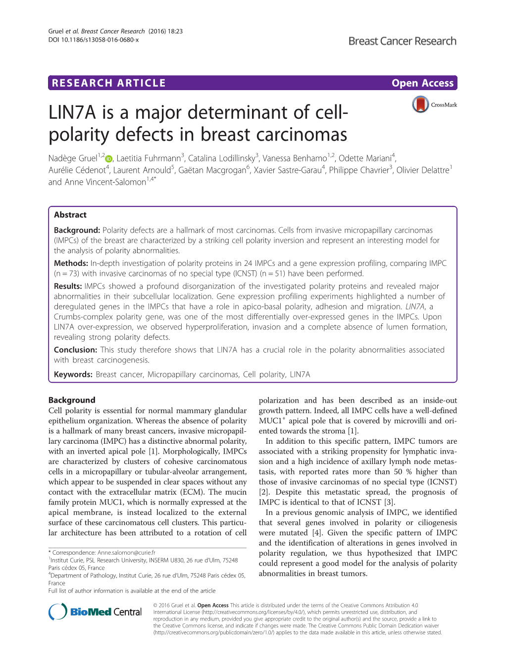 LIN7A Is a Major Determinant of Cell-Polarity Defects in Breast Carcinomas