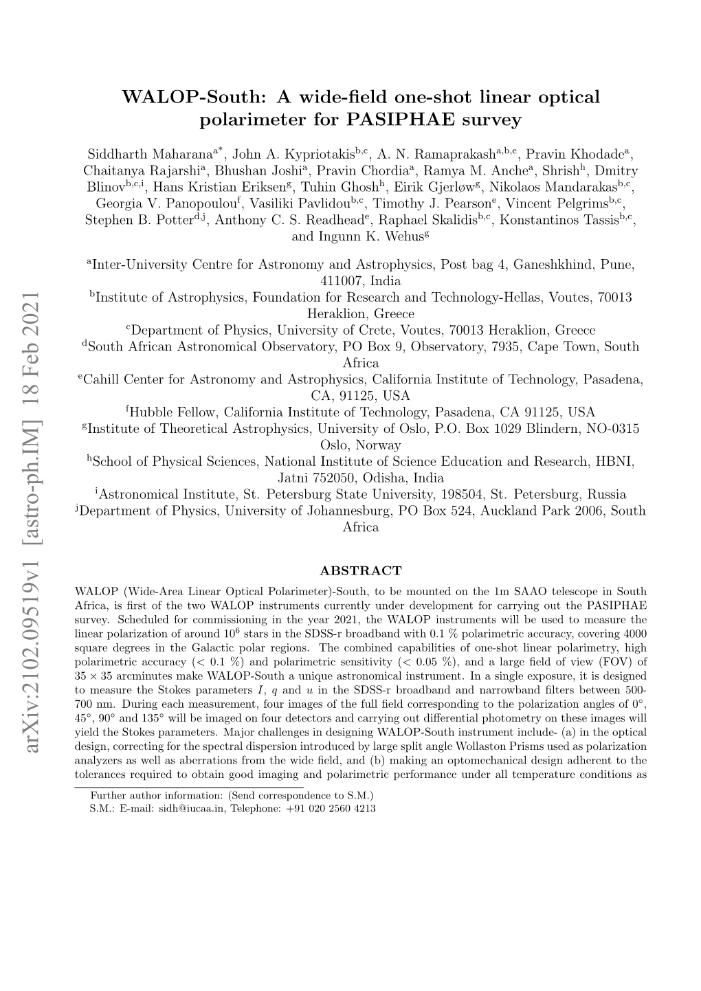 WALOP-South: a Wide-Field One-Shot Linear Optical Polarimeter For